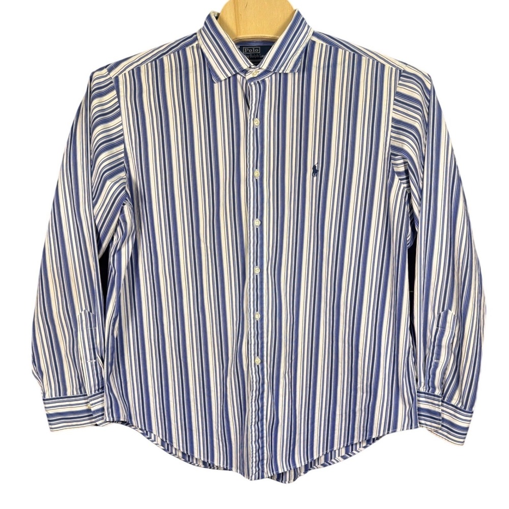 Polo Ralph Lauren Mens XXL Stanton Classic Fit Blue White Striped Cotton Shirt